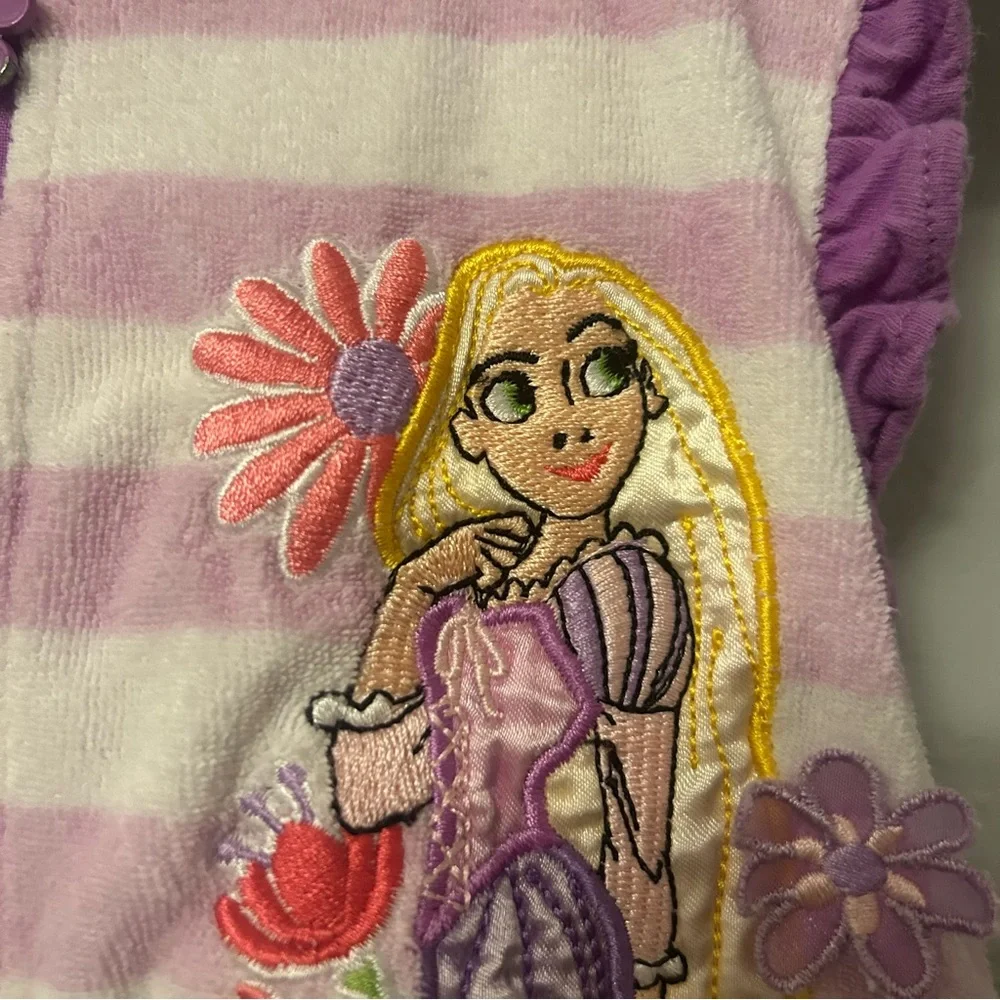 Disney Rapunzel purple and white striped shorts romper terry swim cover up 5/6